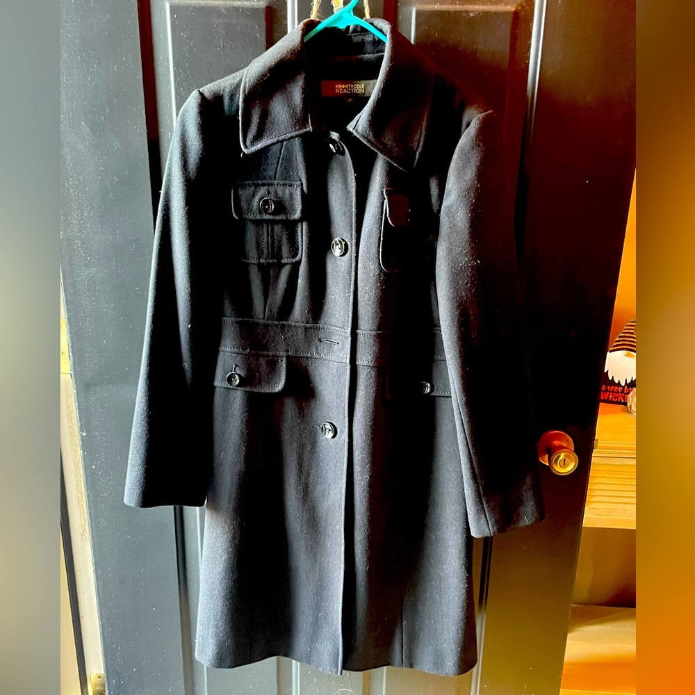 Kenneth Cole Black Wool Coat Sz 12 GUC